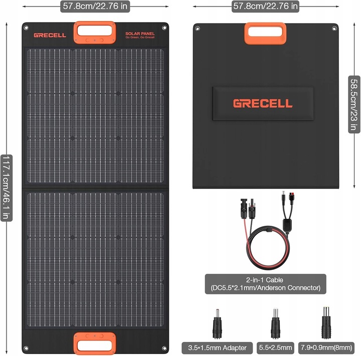 GRECELL Panel Solarny 100W 20V Składany - Ładowarka do Stacji Zasilania | K