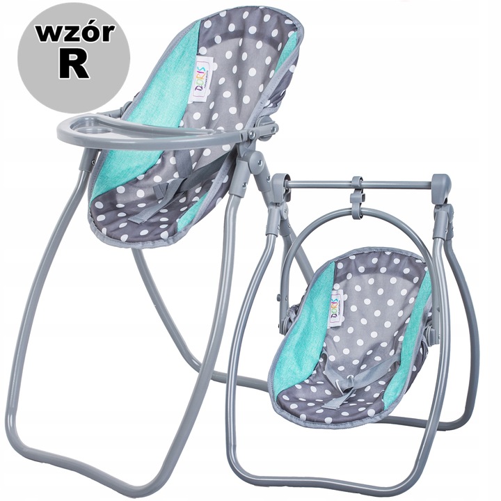 DUŻE KRZESEŁKO DO KARMIENIA lalek BUJAK HUŚTAWKA zestaw dla lalek 3w1