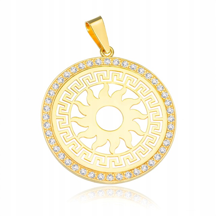SREBRNA POZŁACANA ZAWIESZKA SŁOŃCE Z GRECKĄ DROGĄ Z CYRKONIAMI