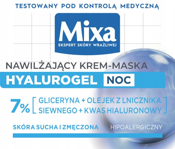 Mixa Hyalurogel nawilżający krem do twarzy na noc do skóry wrażliwej 50 ml