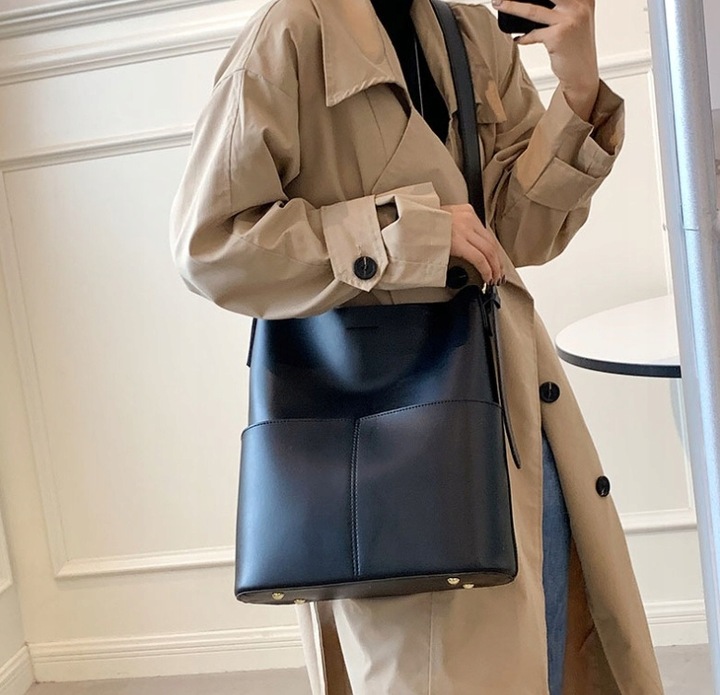 Torebka Damska Szoperka CZARNA Torba na Ramię Pojemna Shopper A4 Eko Skóra