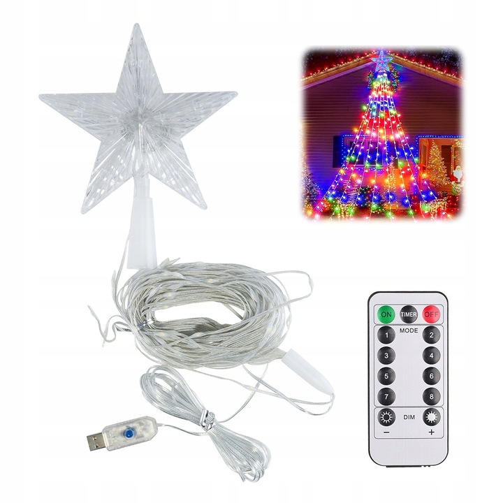 LAMPKI CHOINKOWE WODOSPAD 198 LED GWIAZDA 2M 9 PASM KOLOR PILOT 8 MOD