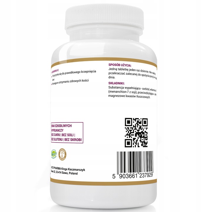 WITAMINA K2 MK-7 z natto 100µg MOCNE KOŚCI 2x120t