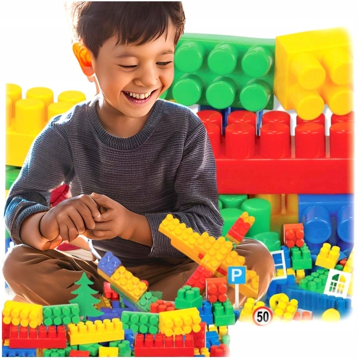 KLOCKI DUŻE PLASTIKOWE ZESTAW 200 el KONSTRUKCYJNE 28mm kolory dla chłopca