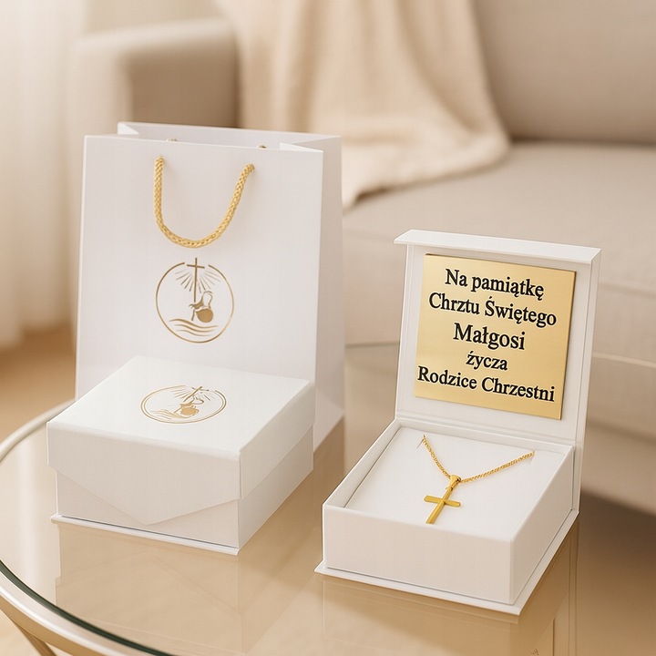 ZŁOTY ŁAŃCUSZEK NA CHRZEST CHRZCINY KRZYŻYKIEM PR 925 585 GRAWER PAMIĄTKA