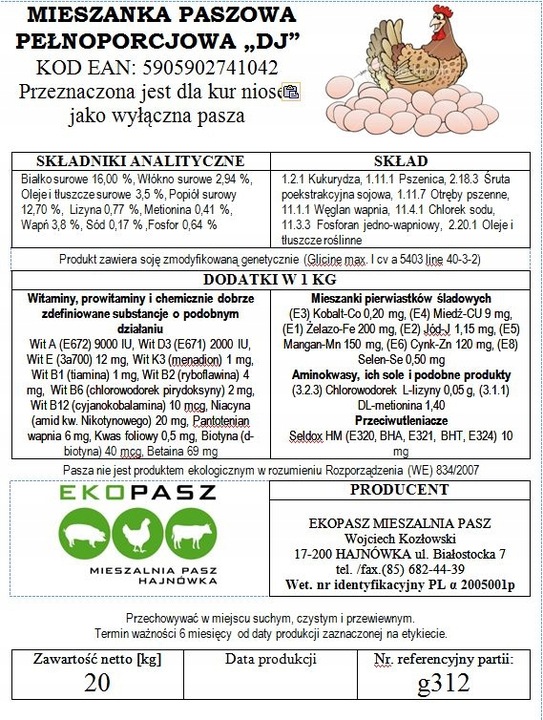 Karma DJ z Podlasia dla kur niosek kruszonka