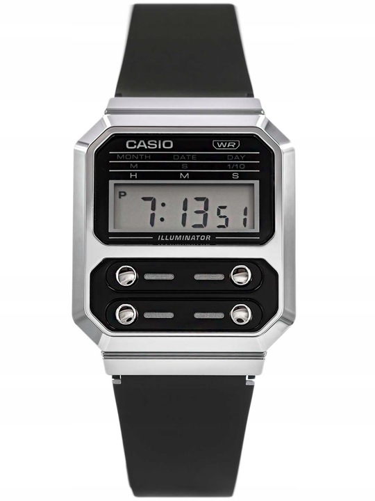 ZEGAREK CASIO A100WEF-1AEF VINTAGE SREBRNY DATOWNIK STOPER ALARM