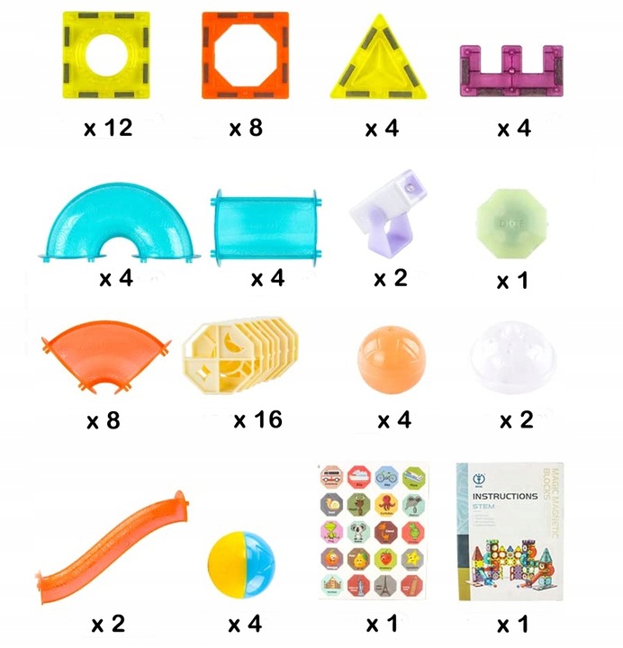 Klocki Magnetyczne Święcący Tor Kulkowy 75 Elementów Kulodrom Zestaw