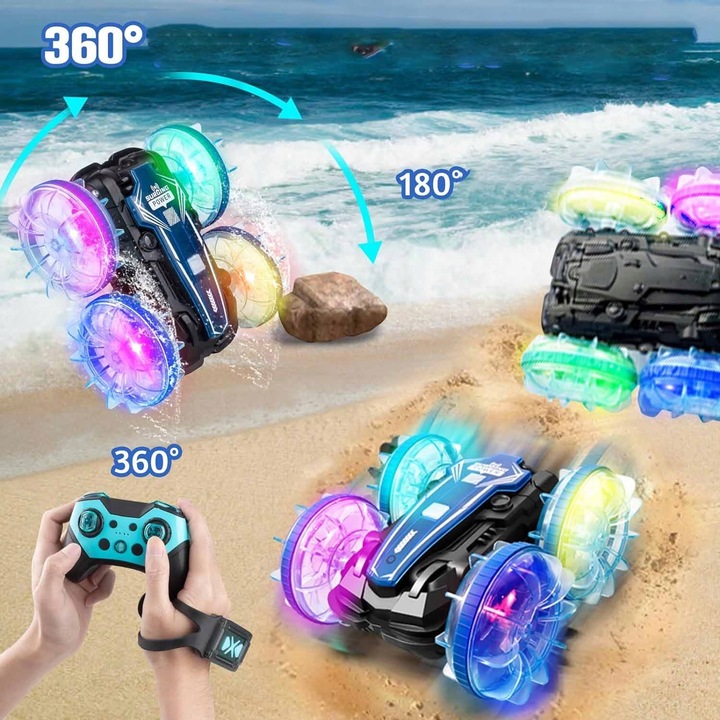 SAMOCHÓD ZDALNIE STEROWANY RC GESTAMI AMFIBIA 2 PILOTY 4x4 360° PŁYWAJĄCY