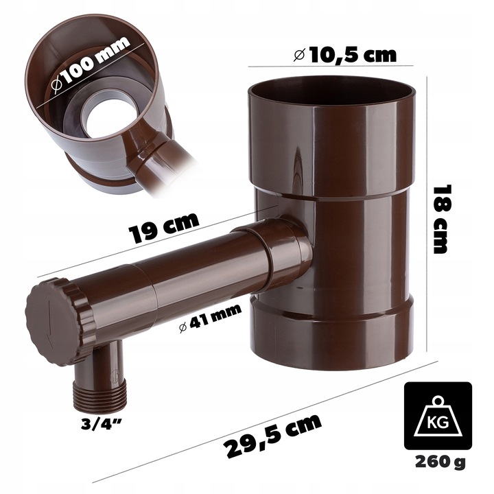ZBIERACZ ŁAPACZ DESZCZÓWKI WODY DESZCZOWEJ Z RYNNY ZAWOREM CHWYTACZ 100mm