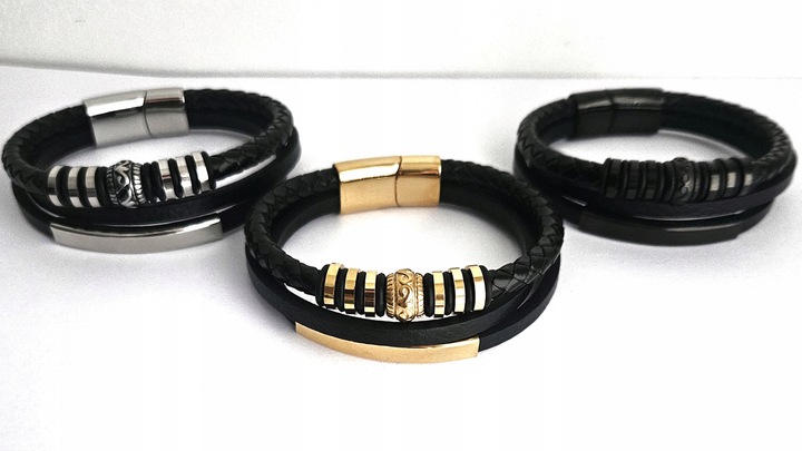 BRANSOLETKA MĘSKA SKÓRZANA SKÓRA GRAWER GRATIS SREBRNA REGULOWANA 21-24CM!