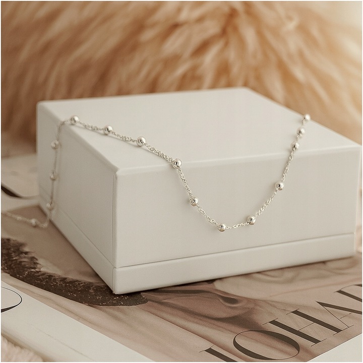 PIĘKNY SREBRNY ŁAŃCUSZEK NASZYJNIK Z KULECZKAMI CELEBRYTKA 35 CM SREBRO 925