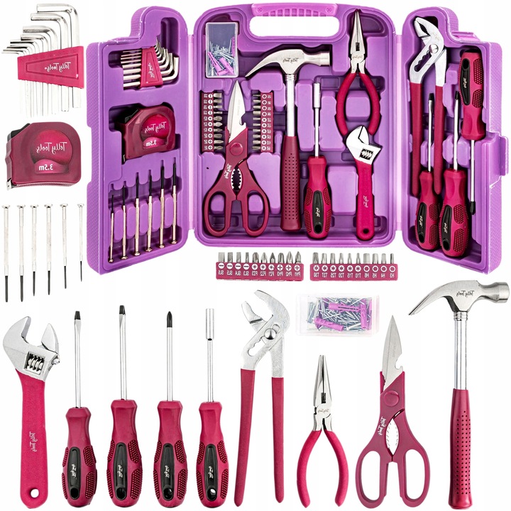 ZESTAW RÓŻOWYCH NARZĘDZI DLA SAMODZIELNYCH KOBIET 135 ELEMENTÓW NA PREZENT