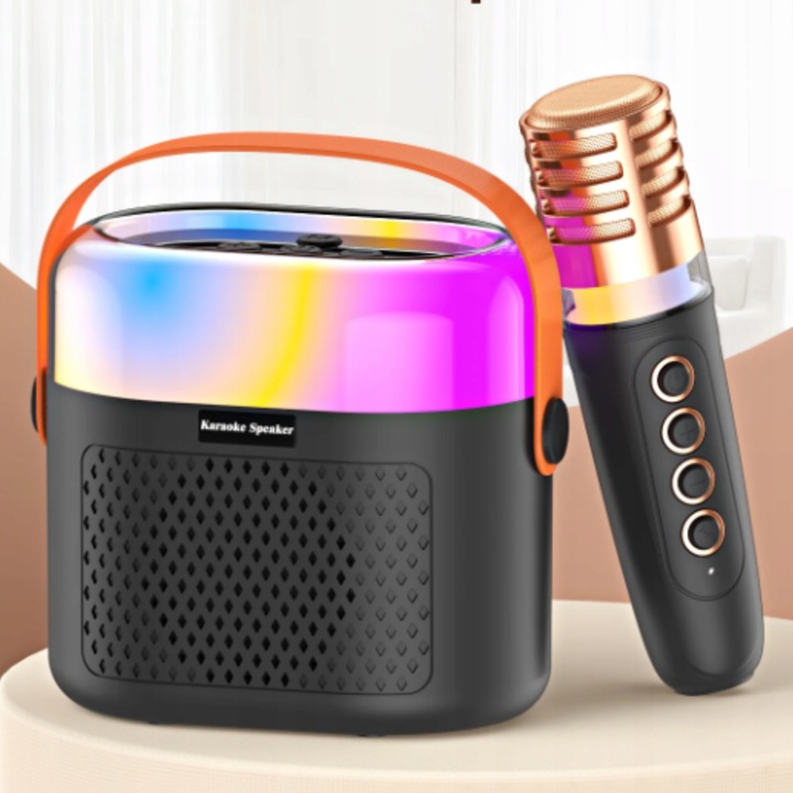 MINI GŁOŚNIK BLUETOOTH 2 MIKROFONY DLA DZIECI ZESTAW DO KARAOKE RGB LED