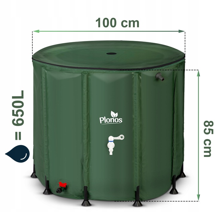 Zbiornik na Deszczówkę składany BECZKA NA Wodę z Rynny 650L PLONOS