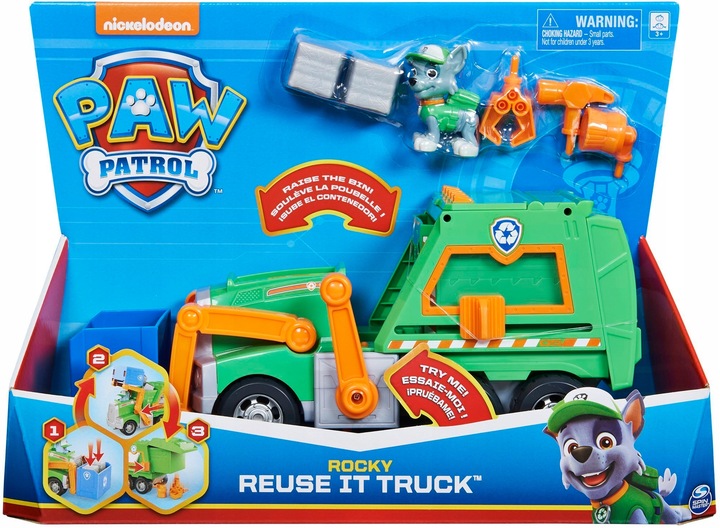 PSI PATROL DUŻA ŚMIECIARKA ROCKY POJAZD DO RECYKLINGU 38 CM + FIGURKA