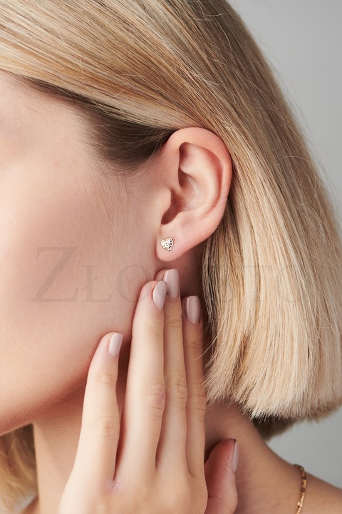 ZŁOTE KOLCZYKI SERCA DIAMENTOWANE ZŁOTO 585 14K GRAWER PREZENT