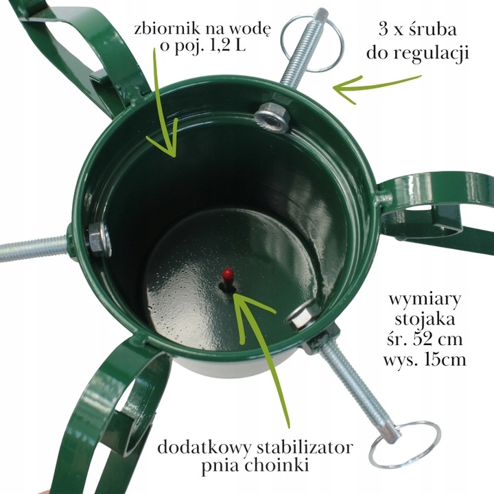 Stojak pod choinkę choinkowy METALOWY z pojemnikiem 2,1m STABILNY trójnóg