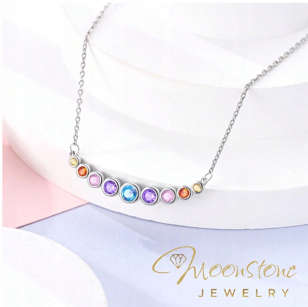 Srebrny naszyjnik damski cyrkonie tęczowe tęcza srebro 925 + PUDEŁKO