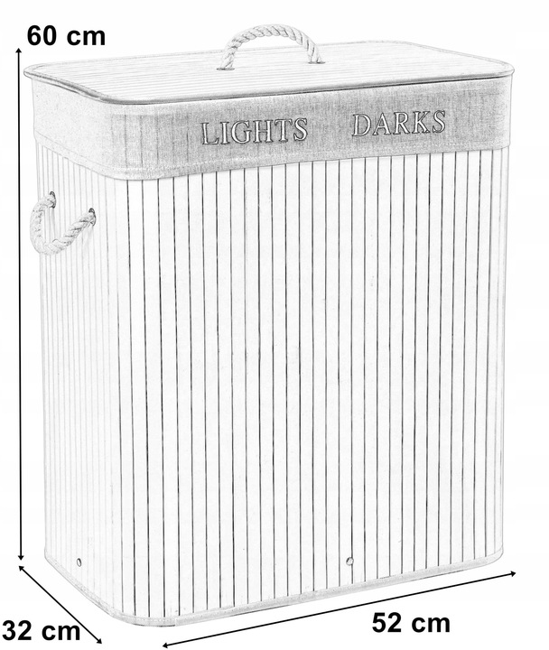 KOSZ NA PRANIE BIELIZNĘ Z BAMBUSA POJEMNIK DO SEGREGACJI KOLORÓW LOFT 100L
