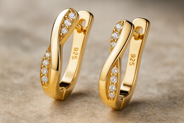 Kolczyki srebrne angielskie damskie kolczyki srebro próba 925 pozłacane