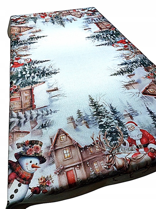 OBRUS ŚWIĄTECZNY BOŻE NARODZENIE 150X225 CM PLAMOODPORNY CHOINKA RENIFER