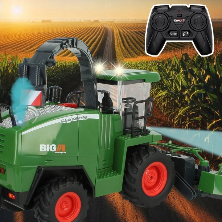 Zdalnie Sterowany Kombajn Ruchome Elementy Świeci DYM Prezent dla 5 6 Latka