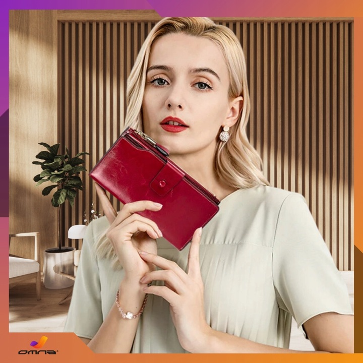 Portfel damski skórzany duży lakierowany pojemny RFID z paskiem czerwony