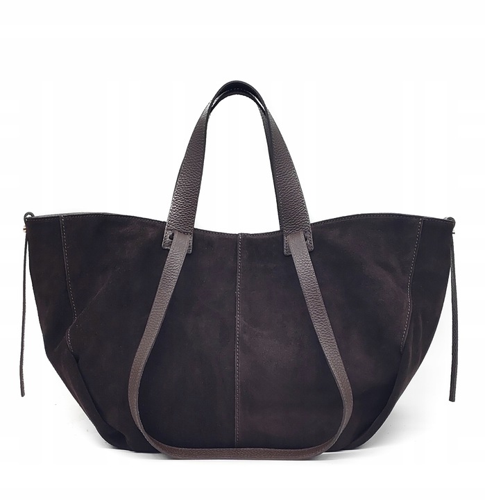 Torebka shopper zamszowa Vera Pelle skóra czekoladowa