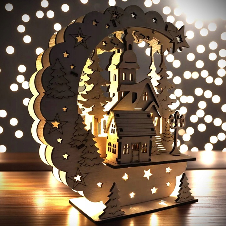 Drewna świąteczna Dekoracje świąteczne Domek Drewniany Ozdoba 3D LED