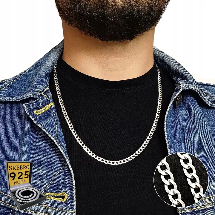 Elegancki Łańcuszek Srebrny Męski Pancerka Kubański SREBRO 925 Diamentowany