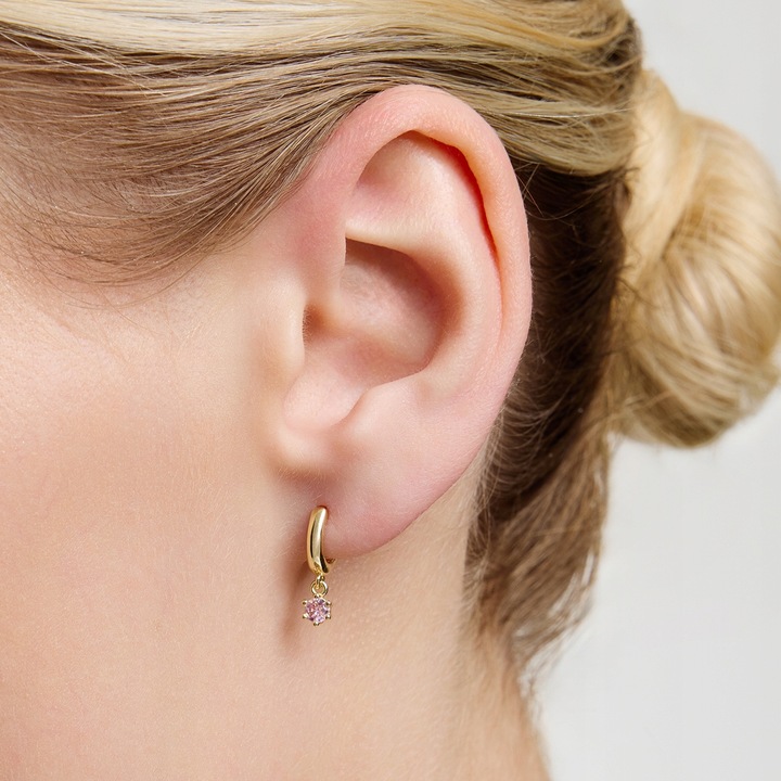 Kolczyki srebrne pozłacane z różowymi cyrkoniami - kwiaty - Mini YES