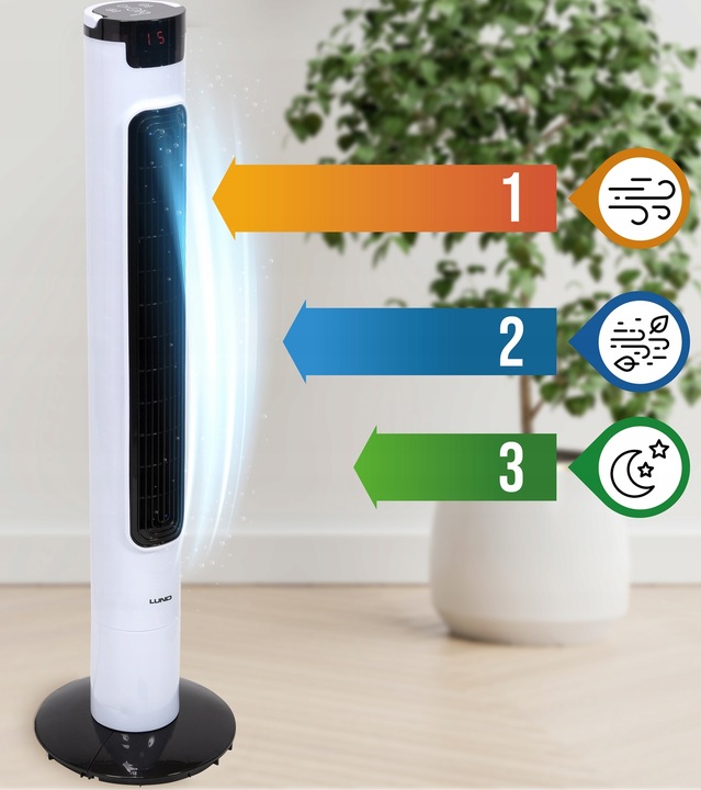 WENTYLATOR KOLUMNOWY LUND 95,5CM 50W WIATRAK PODŁOGOWY STOJĄCY LED +PILOT