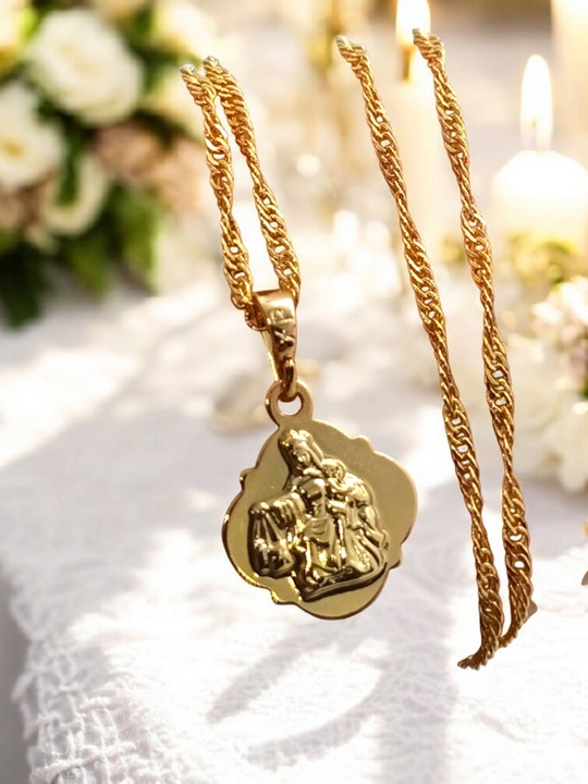 Łańcuszek komunijny medalik dwustronny SZKAPLERZ Matka Boska naszyjnik