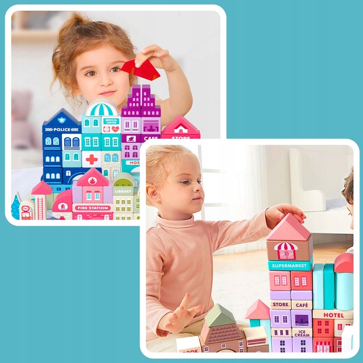 DREWNIANE KLOCKI ZESTAW DROGA MIASTO AUTA 115 ELEMENTÓW MATA PUZZLE