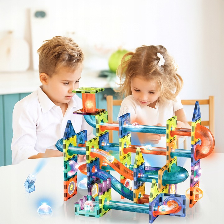 Klocki Magnetyczne Święcący Tor Kulkowy 110 Elementów Kulodrom Zestaw