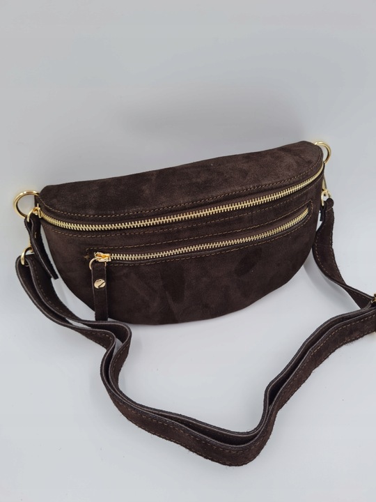 Vera Pelle torebka nerka skóra naturalna zamszowa brązowa czekoladowa zamsz