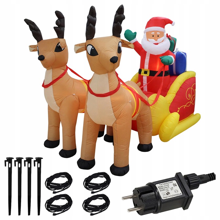 DMUCHANY MIKOŁAJ 2,2m na SANIACH RENIFERY Ozdoba Świąteczna Dekoracja Duży