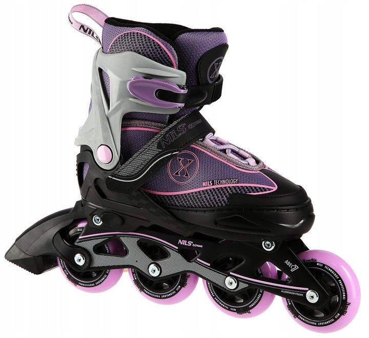 Rolki Z Regulacją Łyżworolki Rekreacyjne Fioletowe Kauczukowe Kółka ABEC-7