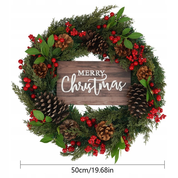 WIANEK WIENIEC DEKORACYJNY ŚWIĄTECZNY OZDOBA NA DRZWI STROIK CZERWONY 50CM