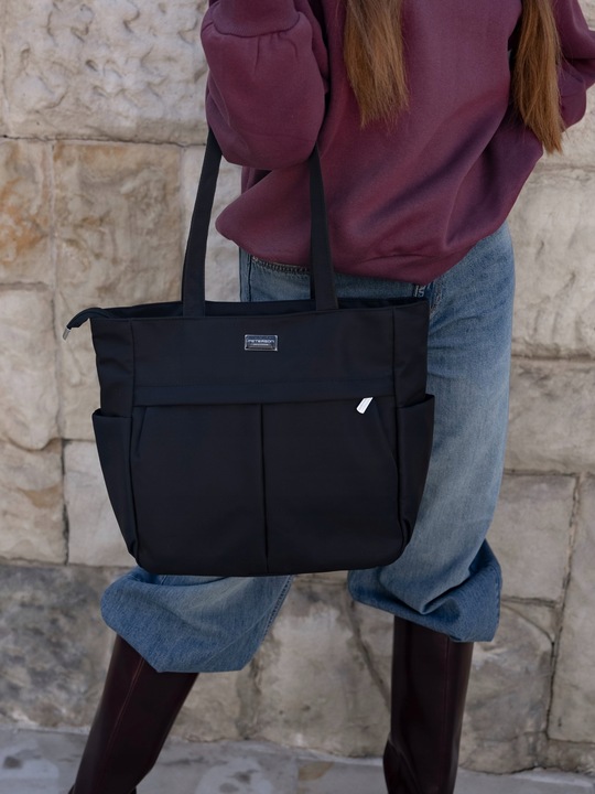 Torba damska PETERSON miejska torebka shopper bag na ramię czarna A4 lekka