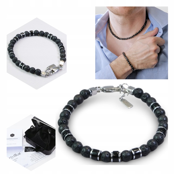 Bransoletka Męska Srebrna Prezent Dla Faceta Prezent Na Święta Lawa Onyks