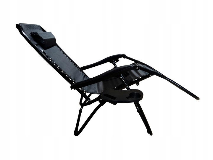Leżak Ogrodowy WZMACNIANY ZERO GRAVITY metal czarny składany GRATIS PÓŁKA!