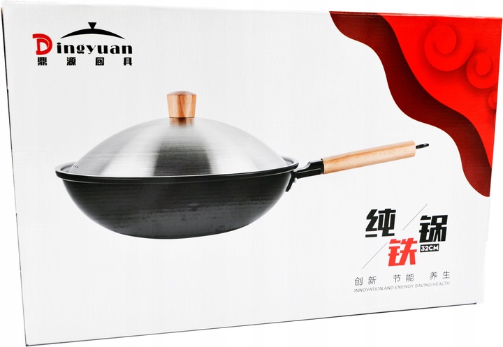 PATELNIA WOK 33CM STALOWY CHIŃSKI GŁEBOKI Z PRZYKRYWKĄ DO DAŃ AZJATYCKICH