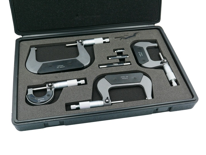MIKROMETRY 0-100mm ZESTAW 4 SZT. MIKROMETR + BOX