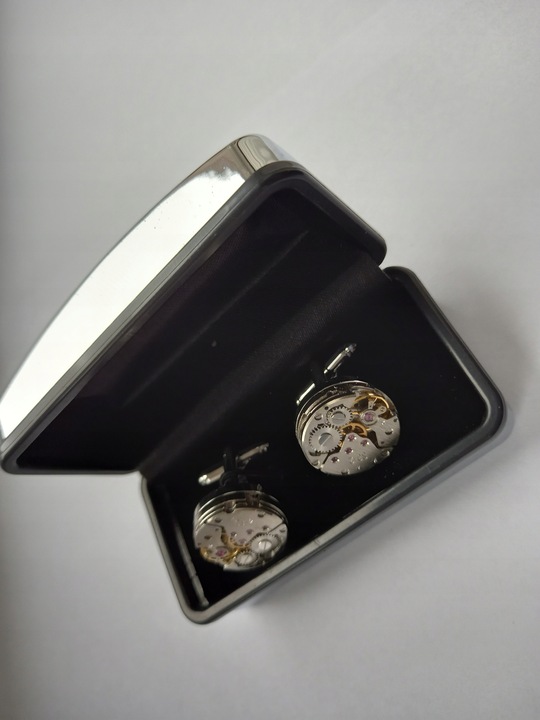 Spinki do mankietów Zegarek Werk Mechanizm Zegarka Steampunk Metalowe Etui