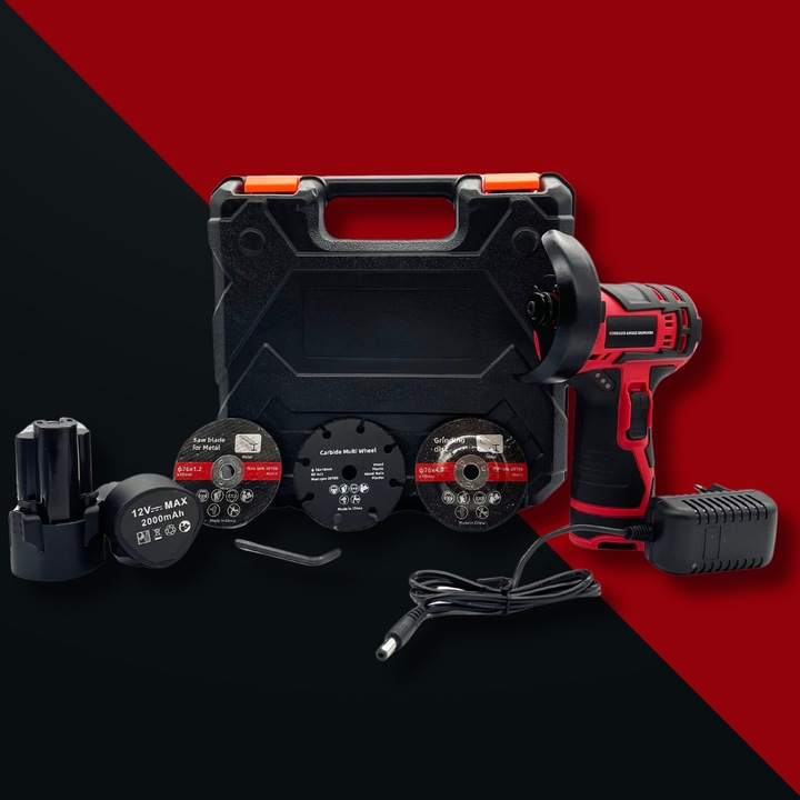 MINI SZLIFIERKA AKUMULATOROWA KĄTÓWKA 76MM 3 TARCZE WALIZKA PRZENOŚNA HILDA