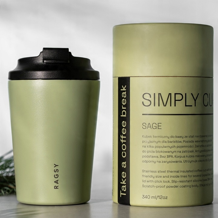 Kubek Termiczny ze stali nierdzewnej BPA FREE Simply Cup 340 ml - Sage
