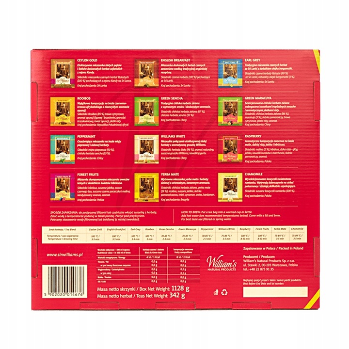Zestaw Skrzynka Herbat Sir William's Tea 180 szt