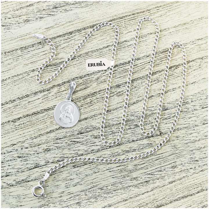 SREBRNY ŁAŃCUSZEK KOMUNIJNY PR. 925 MEDALIK SZKAPLERZ NA KOMUNIĘ + GRAWER